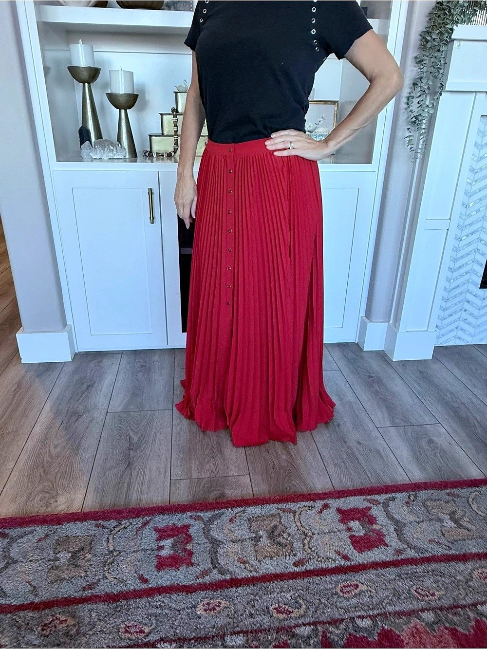 Maeve Pleated Button-Front Maxi Skirt Red Medium
